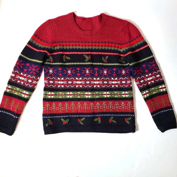 Fair Isle Christmas Holiday Wool Blend Ugly Crewneck Sweater - Picture 2 of 5